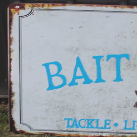 Custom Printed Vintage Fishing Sign – Rustic Bait & Tackle Shop Plaque, Weathered Outdoor Fishing Decor for Cabins, Garages, or Man Caves