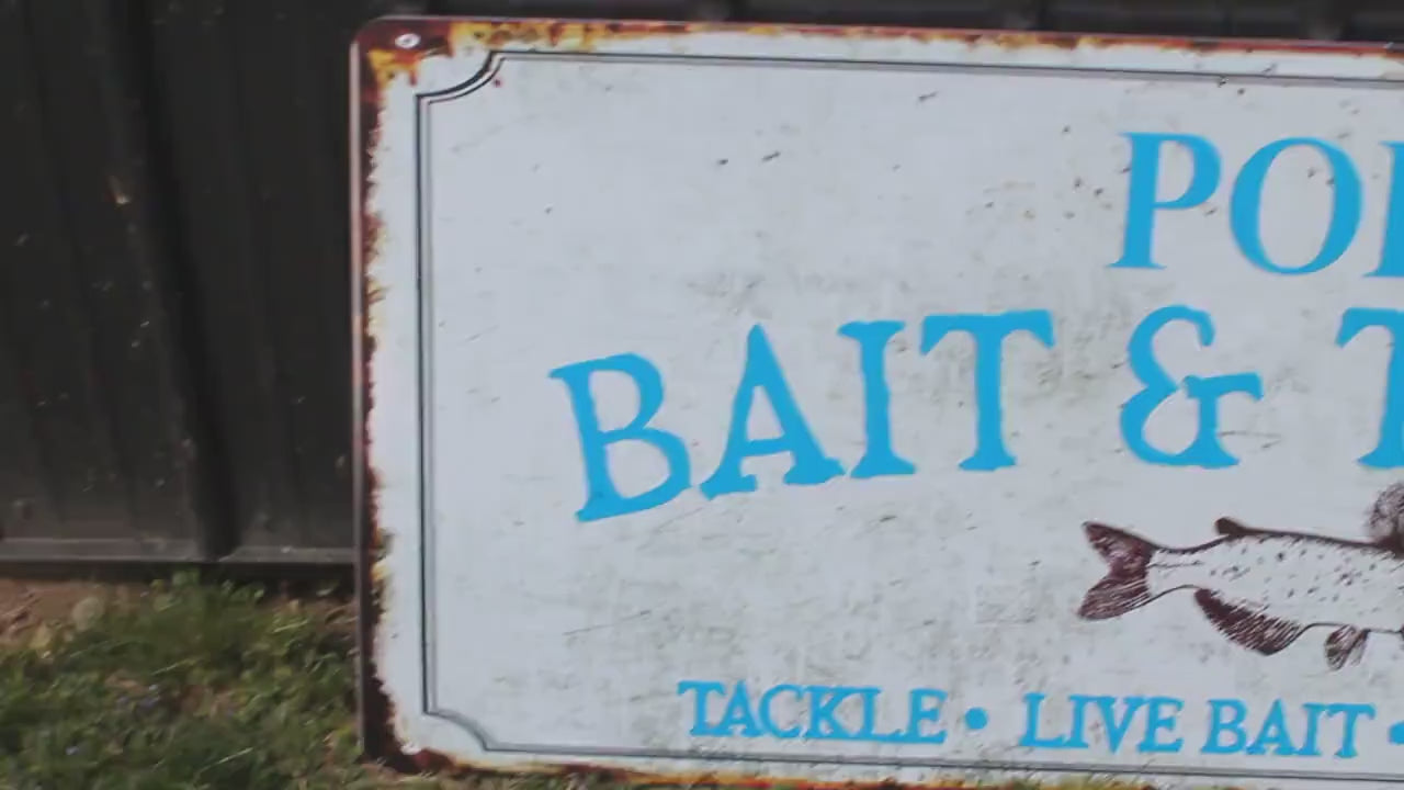 Custom Printed Vintage Fishing Sign – Rustic Bait & Tackle Shop Plaque, Weathered Outdoor Fishing Decor for Cabins, Garages, or Man Caves