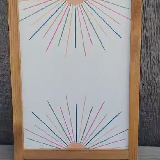 Rainbow Sun Wood Sign: Framed Kids Room Wall Decor