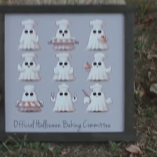 Handmade Ghost Baking Committee Sign: Halloween Kitchen Decor