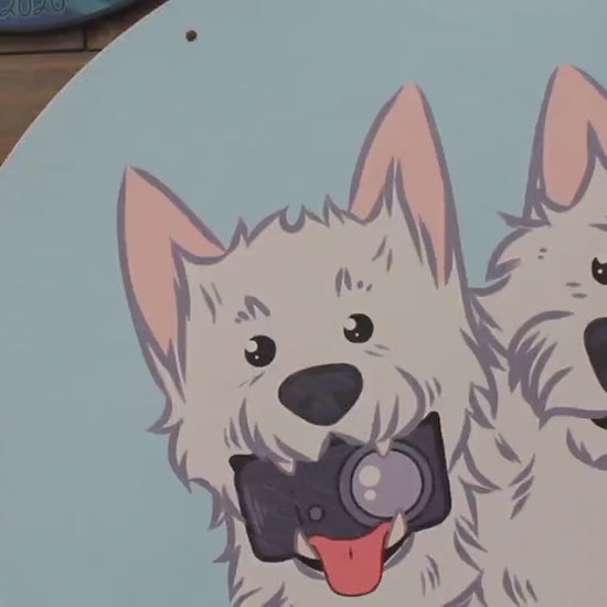 Small Business Sign Pet Photographer Dog Westie Logo Round Hanging Sign Design Booth Custom Circle Personalized Wall Art Color Wood Print