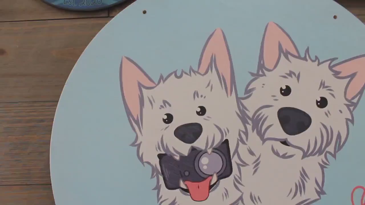 Small Business Sign Pet Photographer Dog Westie Logo Round Hanging Sign Design Booth Custom Circle Personalized Wall Art Color Wood Print