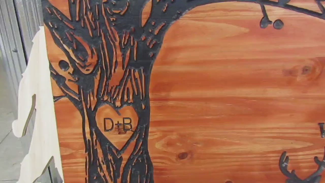 Wedding Gift Anniversary Deer Doe Tree Custom Personalized Engraved Routed Wooden Pine Sign Home Decor Gift Gift for him Paint Filled