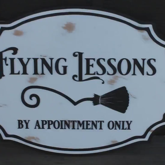 Raised 3D Wood Flying Lessons Sign • Witchy Halloween Decor • Custom Wooden Broomstick Sign • Spooky Vintage Wall Accent