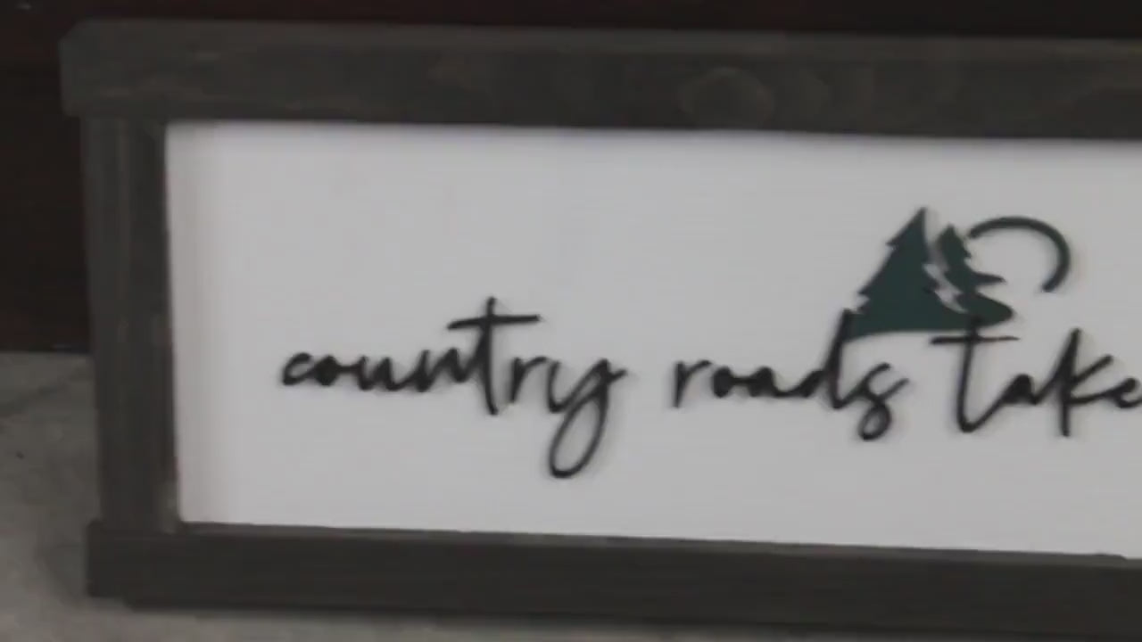 Country Roads Wood Sign: Farmhouse Home Decor Wall Art