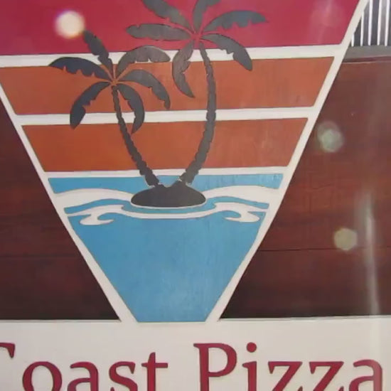 Custom Wood Business Sign: Pizza, Palm Tree, Fast Food Logo