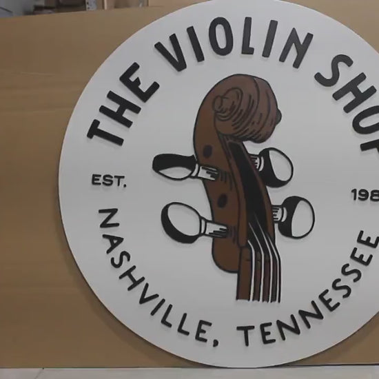 Violin Music Musician Store Business Commerical Signage Strings Orchestra Custom Logo Raised Sign 3D Wooden Handmade Round Sign Store Front