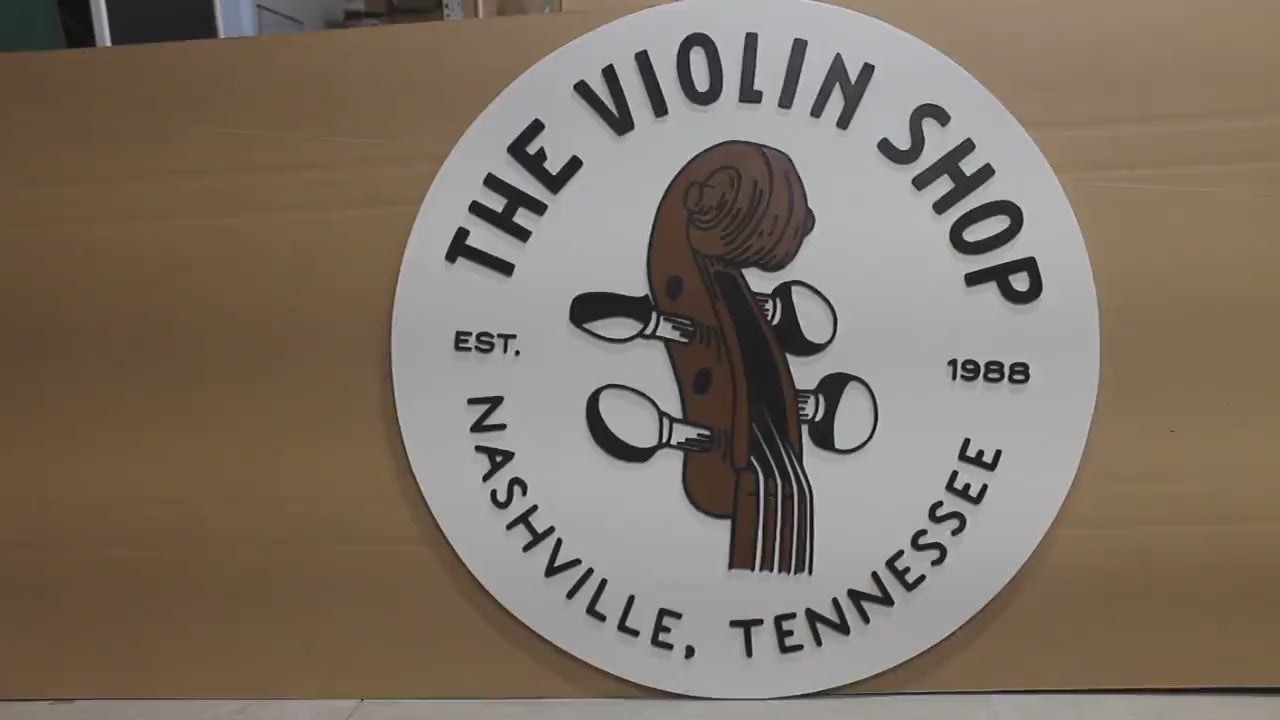 Violin Music Musician Store Business Commerical Signage Strings Orchestra Custom Logo Raised Sign 3D Wooden Handmade Round Sign Store Front