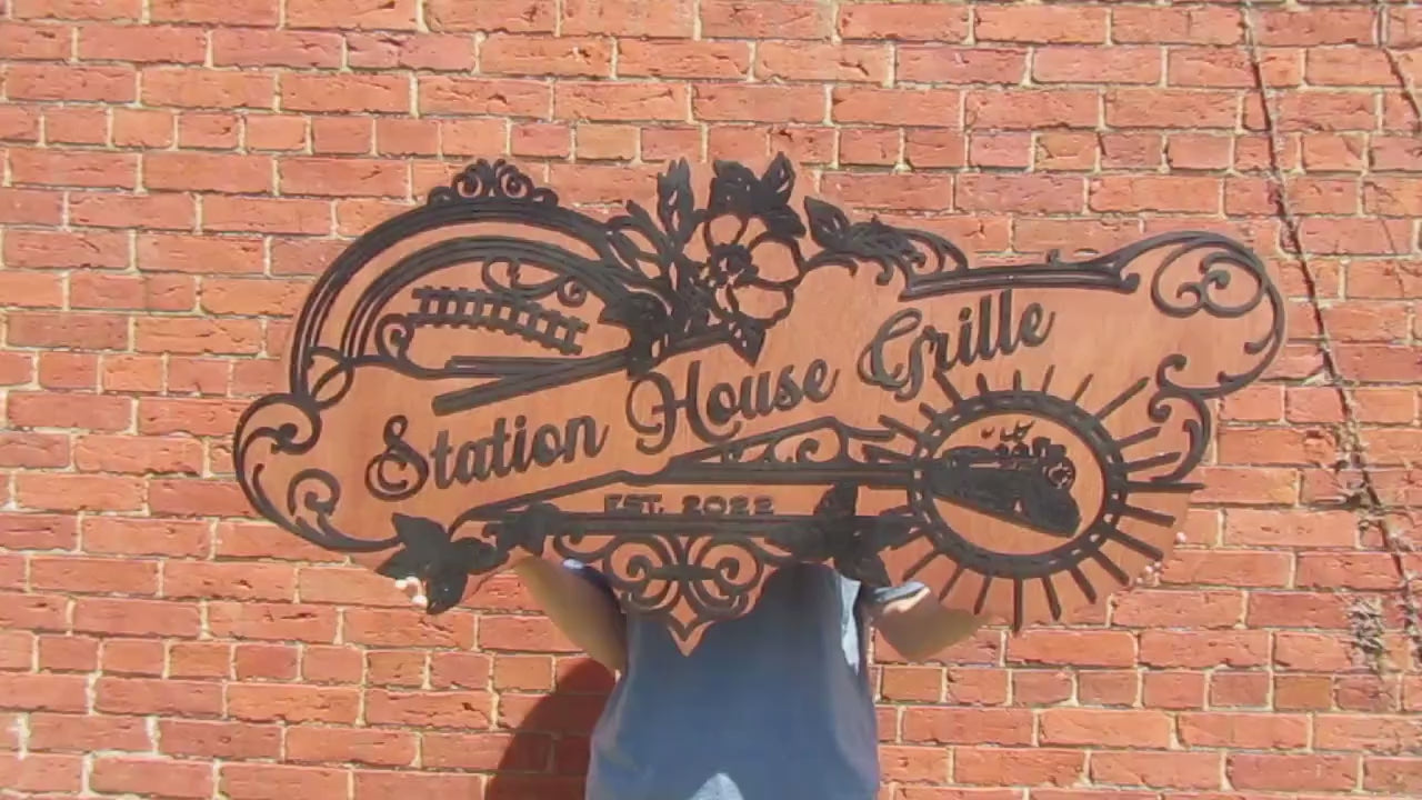 Custom Business Sign Restaurant Grille Commerical Small Business We Use Your Actual Graphic Train Station Wood Laser Cut Out 3D Extra Large