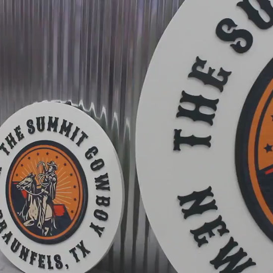Cowboy Western Country Rope Texas Handmade Logo Custom Round Sign Printed and Raised Letters Laser Cut Personalized Commerical Signage