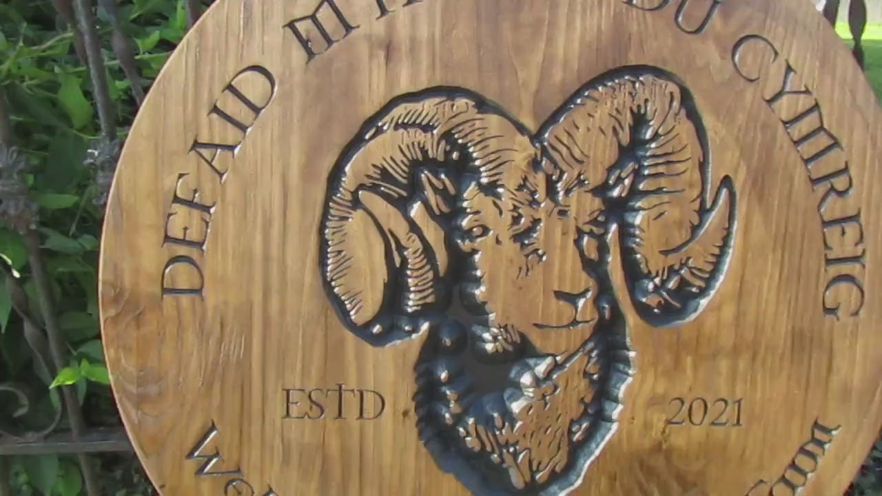 Custom Engraved Wooden Farm Sign: Welsh Sheep, Homestead Logo