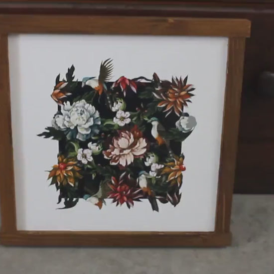 Peony Birds Black Bohemian Gothic Vintage Roses Boho Garden  Bouquet Wood Sign Flowers Print Floral Text Wall Art Farmhouse Primitive Rustic