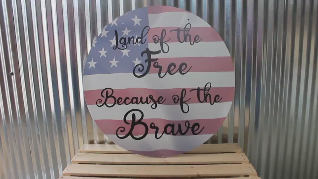 Home of the Free Because of the Brave American Flag Wall Hanger Wreath Sign Door Hanger Round Front Door Entry Way Decor Plaque Wood Print