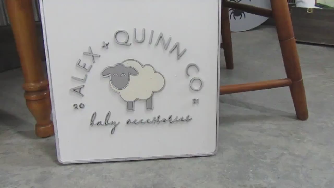 Custom Sign Square Business Commerical Signage Company Baby Lamb Sheep 3D Made to Order Co Store Front Small Shop Logo Wooden Handmade