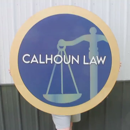 Handmade Law Firm Logo Sign: Navy & Gold, Custom Justice Scales