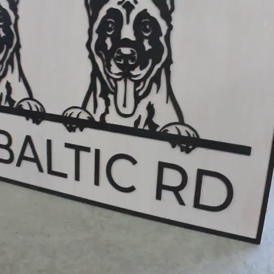 Custom German Shepherd Address Sign: 3D Laser Cut Wood Family Entrance