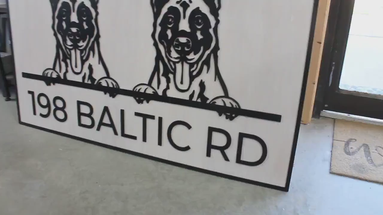 Custom German Shepherd Address Sign: 3D Laser Cut Wood Family Entrance