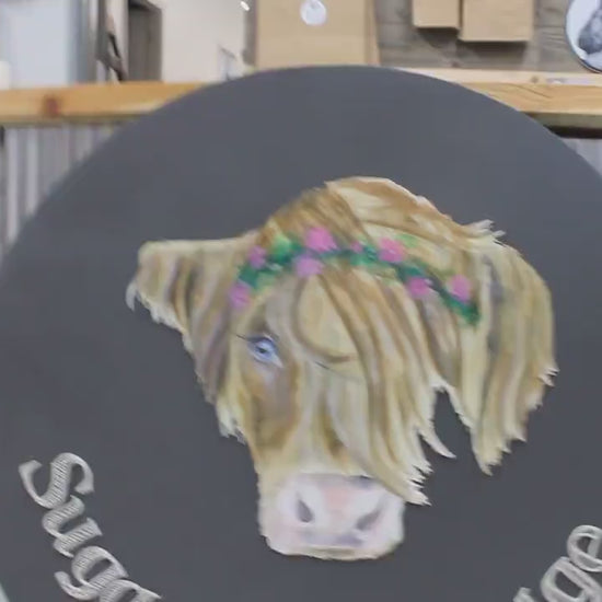 Custom Highland Cow Business Sign: Handmade Wooden Logo