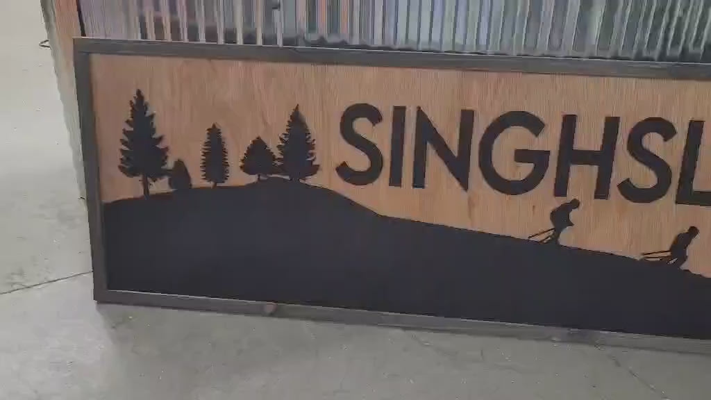 Custom Family Name Ski Slope Sign: Rustic Wood Laser Cutout