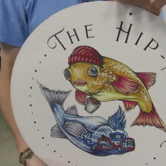 The Hip Nautic Goldfish Color Printed On Wood Logo Customized Personalized Nautical Professional Commerical Signage Lightweight Wood Sign