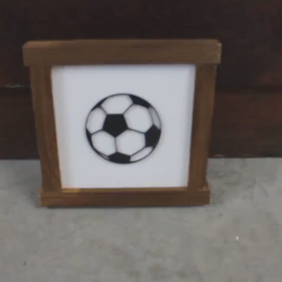 Handmade 3D Soccer Ball Sign: Brown Wood Frame Decor