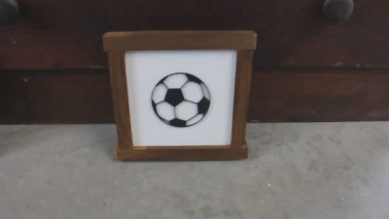 Handmade 3D Soccer Ball Sign: Brown Wood Frame Decor