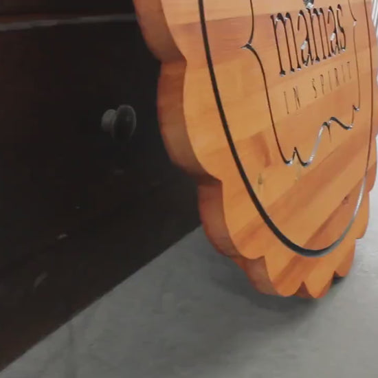 Wood Scalloped Carved Bird Engraved Color Filled Business Commerical Signage Your Logo Handmade Custom Oversized Pine Wood Round Sign