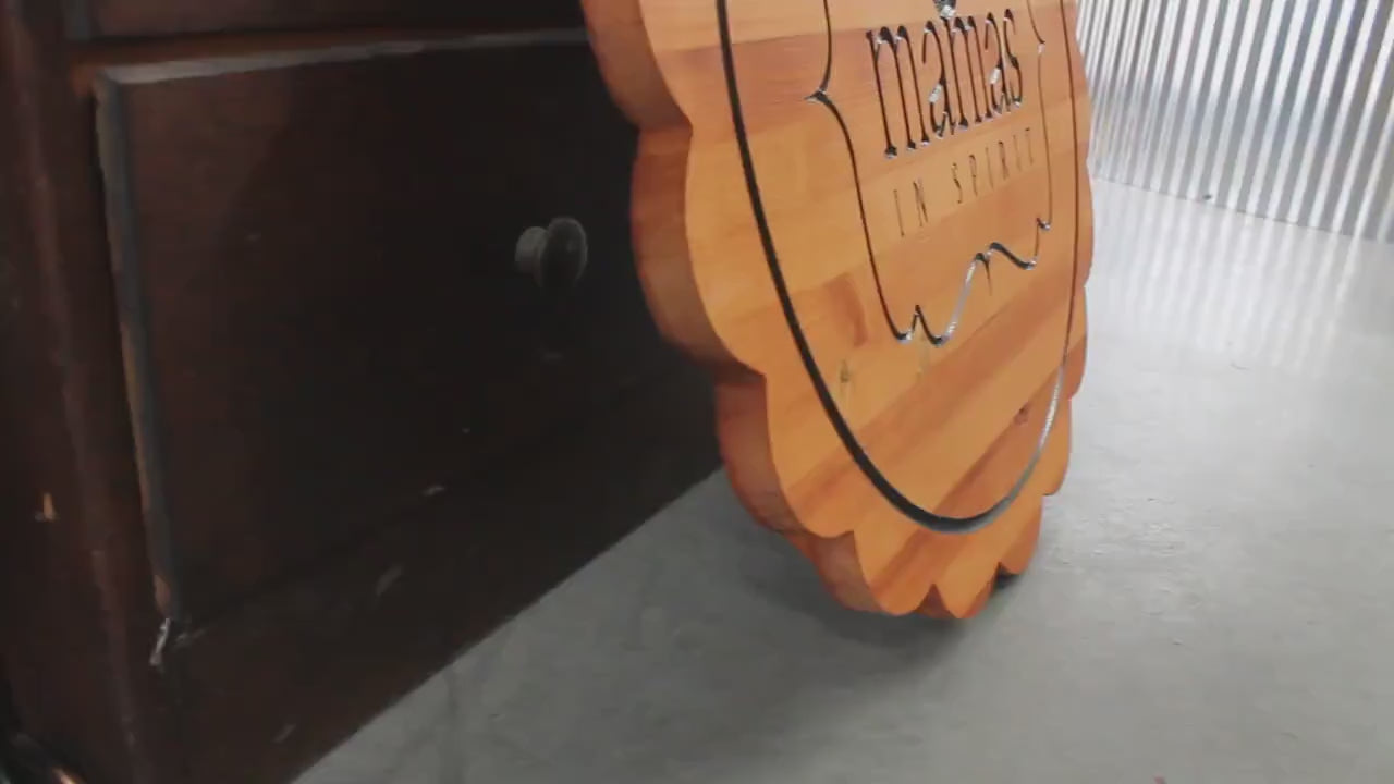 Wood Scalloped Carved Bird Engraved Color Filled Business Commerical Signage Your Logo Handmade Custom Oversized Pine Wood Round Sign