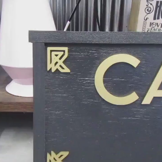 Custom Wood Business Sign: 3D Laser Cut Logo, Black & Gold