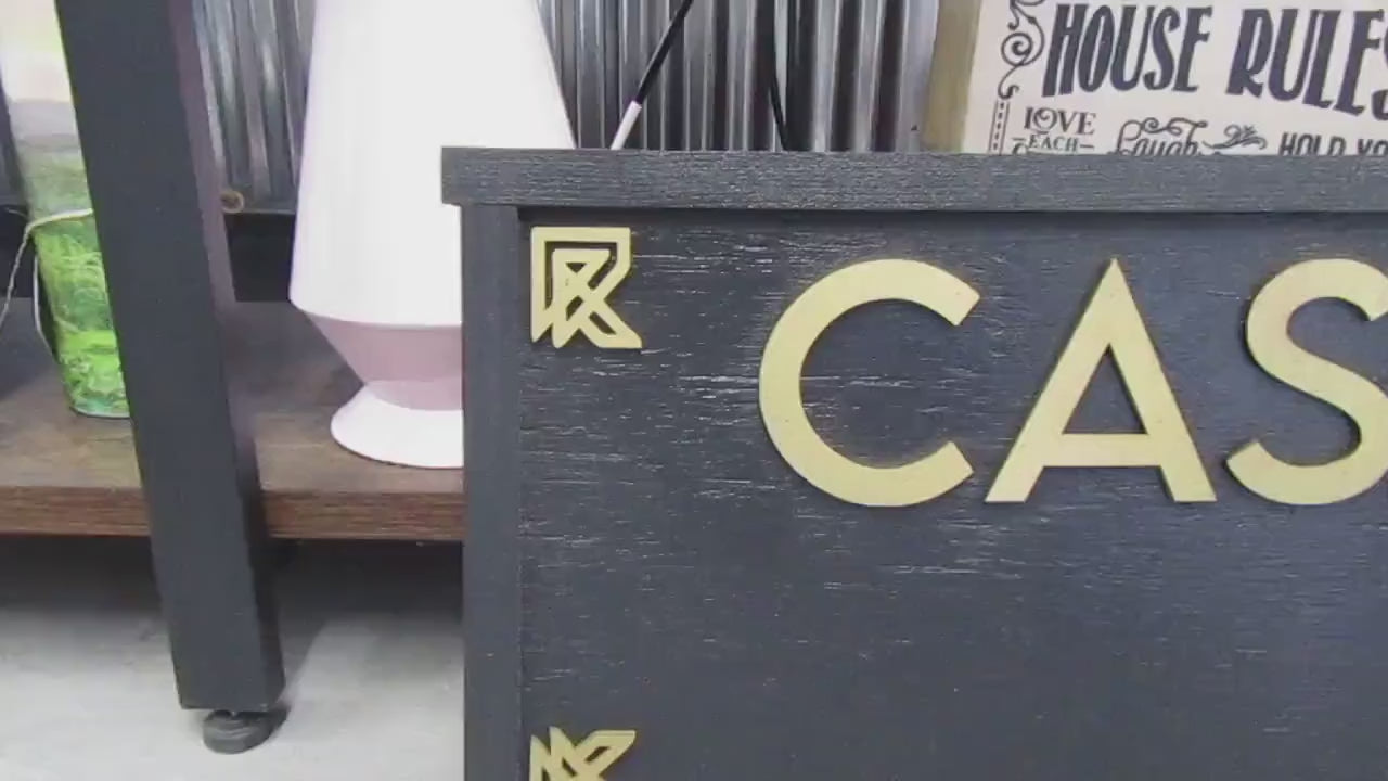 Custom Wood Business Sign: 3D Laser Cut Logo, Black & Gold